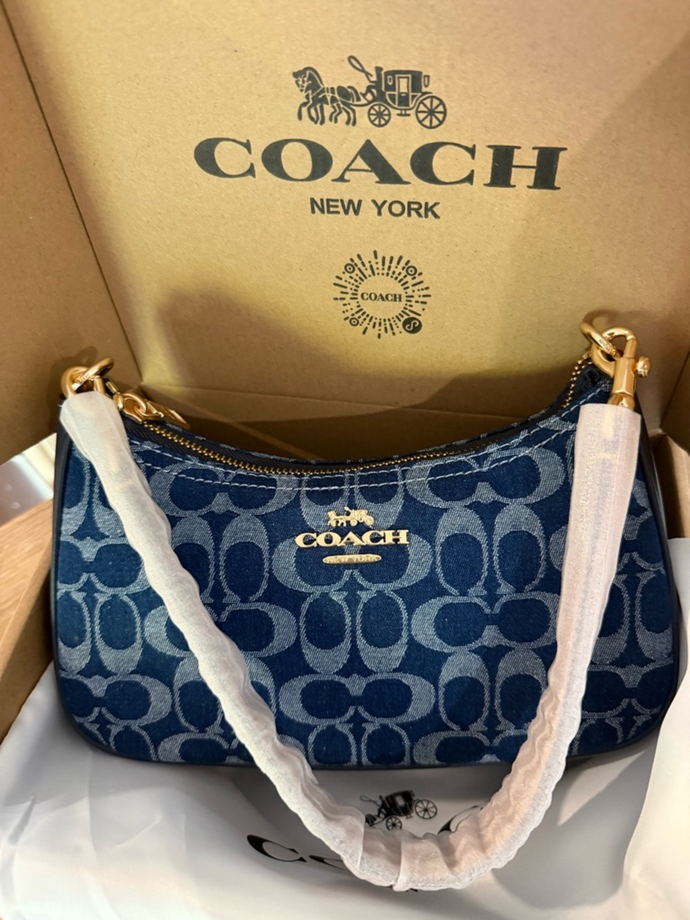 Coach Teri Small Shoulder Bag Denim with Gold Hardware